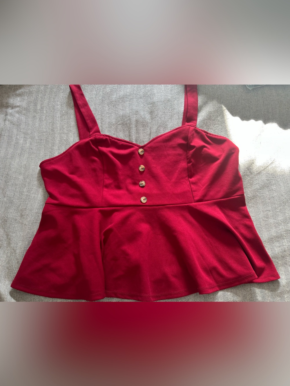 Burgundy Peplum Button-Front Camisole Sweetheart With Straps Top - Picture 1 of 4